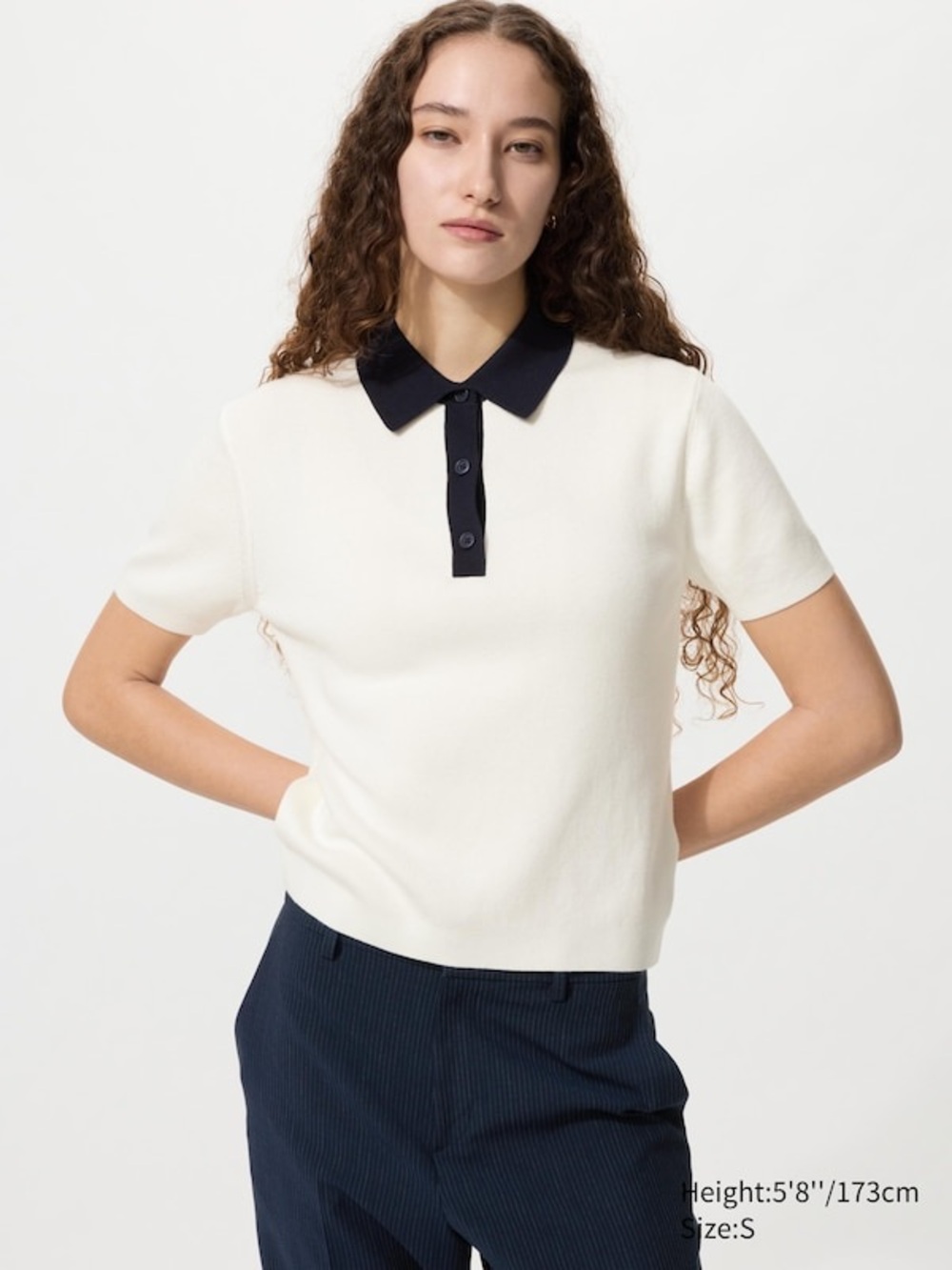 Uniqlo Two-Tone Short Sleeve Polo Top - Ivory and Black